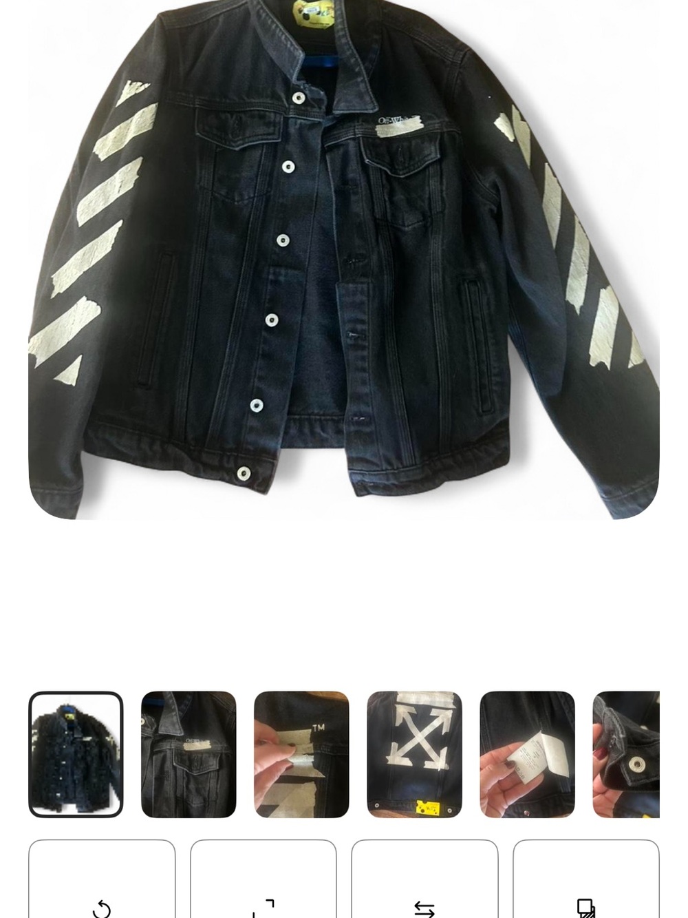 Off-White Black Denim Jacket with White Diagonal Stripes